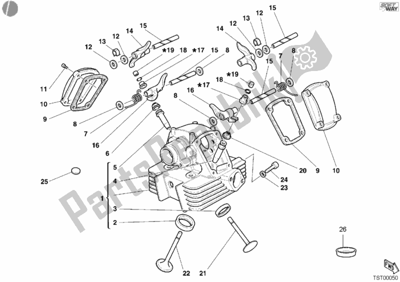 Alle onderdelen voor de Verticale Cilinderkop van de Ducati Supersport 750 SS 2002